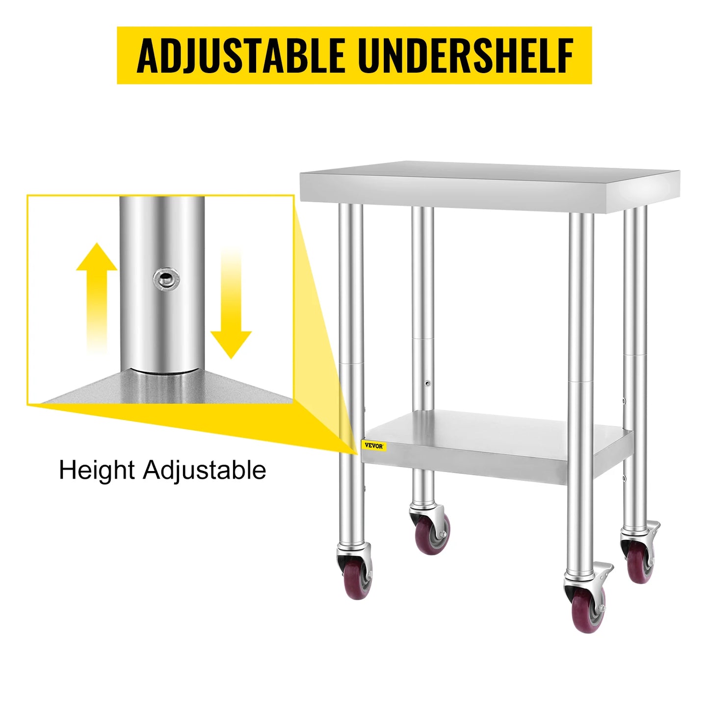 SucceBuy Stainless Steel Commercial Kitchen Work Table With Caster Wheels