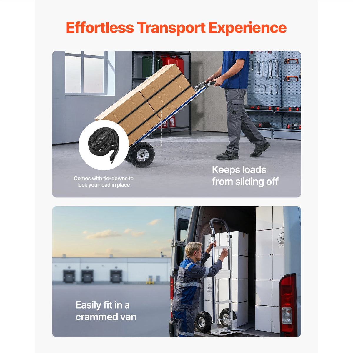 SucceBuy 500LBS Hand Truck Dolly with Non-Slip Wheels & Tie-down Strap Aluminum Alloy Portable Trolley for Moving Home Warehouse