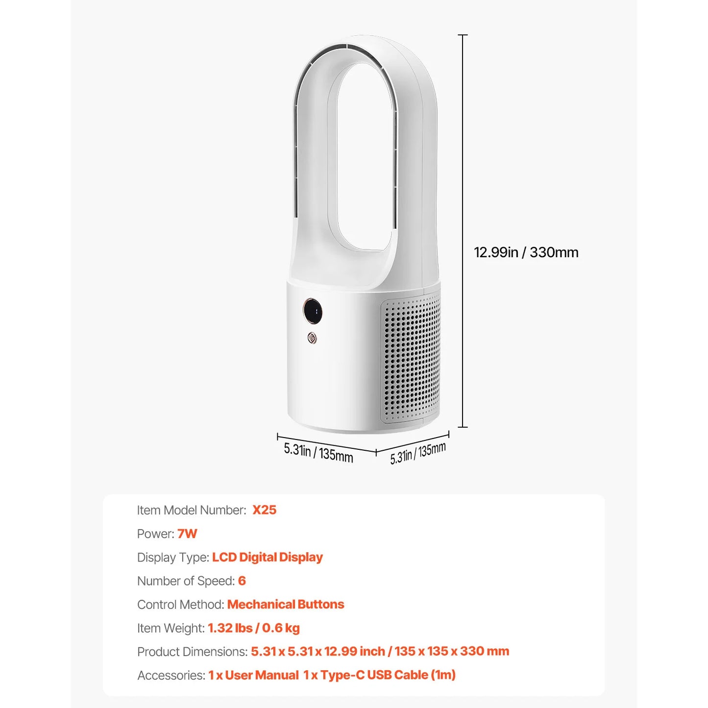SucceBuy Bladeless Desk Fan 6 Speed USB Quiet Cooling