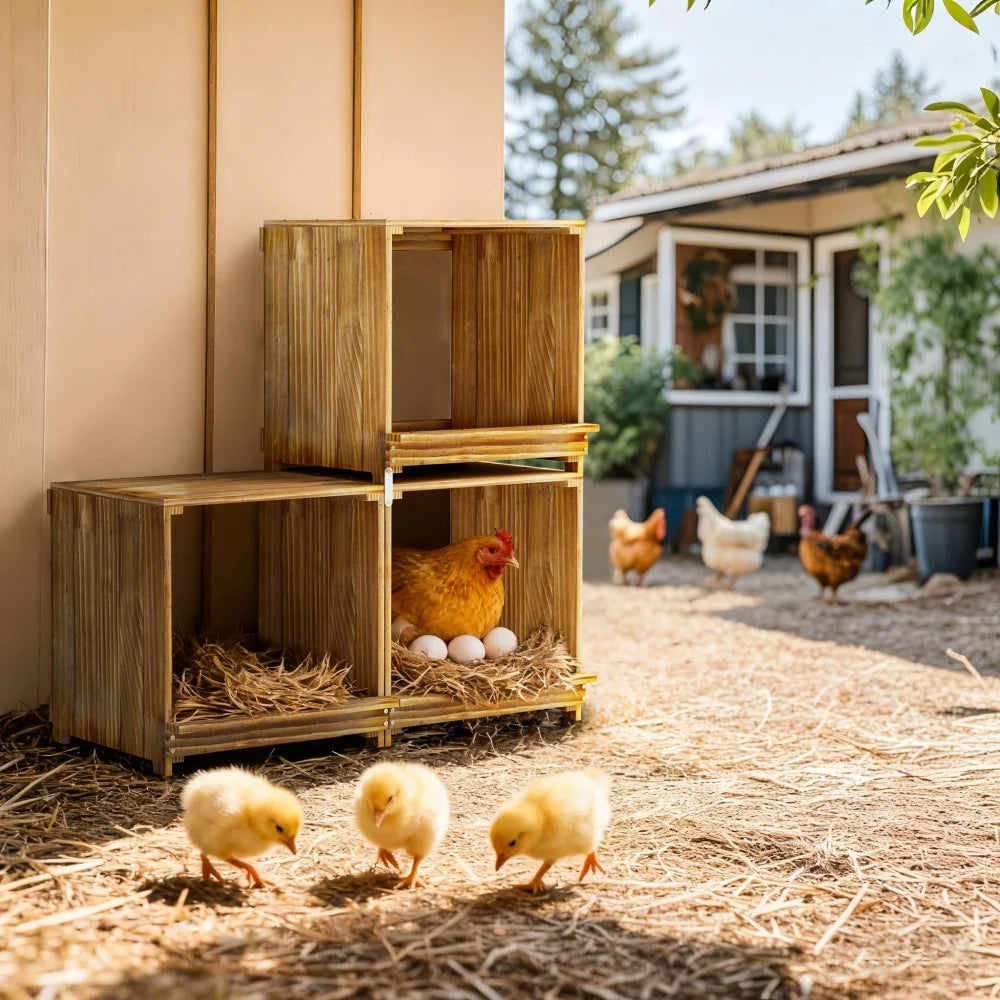 S And B Enterprise pine wooden chicken nesting boxes, 3-compartment egg nest for easy egg collection