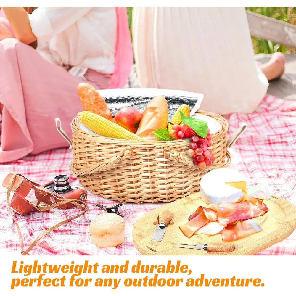 NBVCX Wicker Picnic Basket Set With Charcuterie Boards For Two by S And B Enterprise