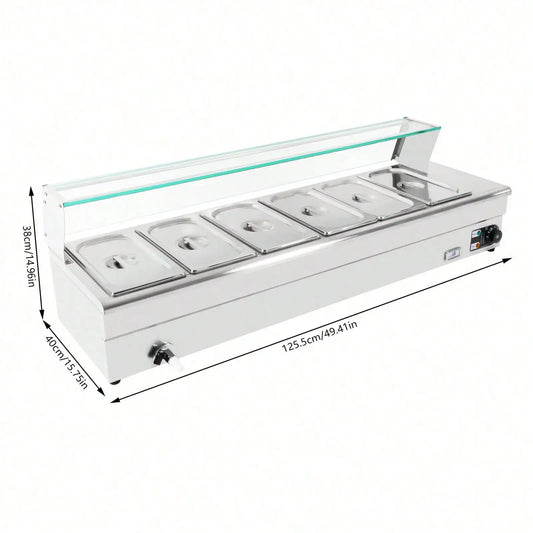 Bain Marie Food Warmer 110V Stainless Steel 6 Pan 1200W