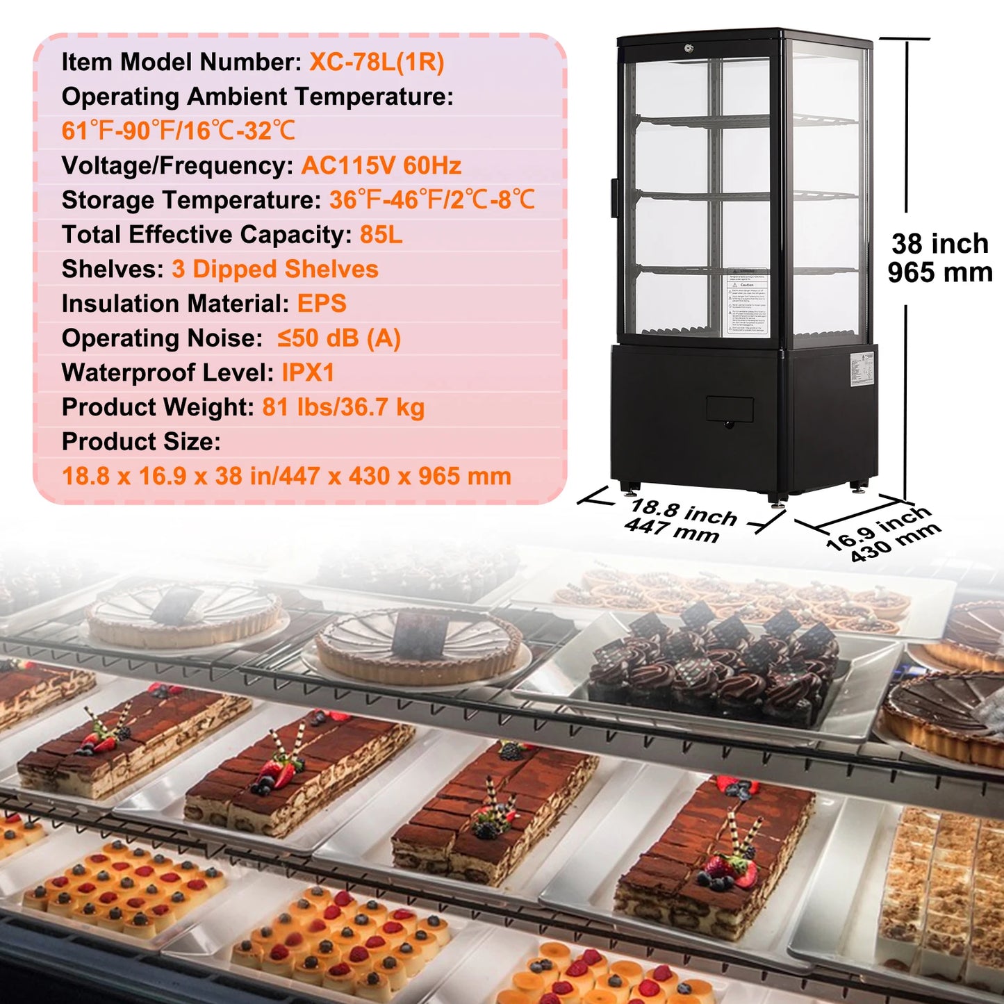 SucceBuy Countertop Refrigerated Display Case Pastry With LED Lighting