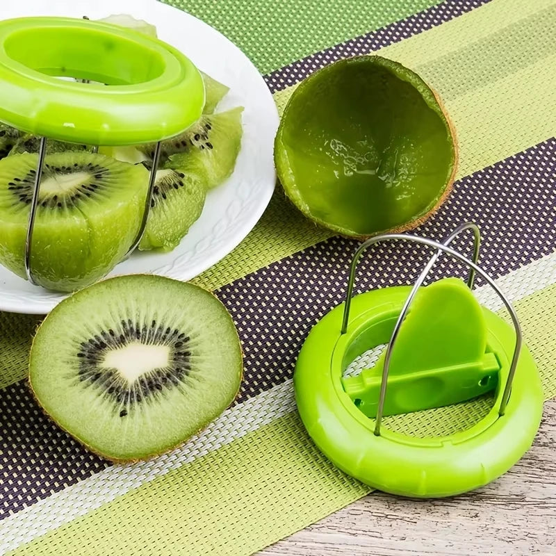 Kiwi cutter peeler slicer set of 2, bright green stainless steel kitchen gadgets by S And B Enterprise