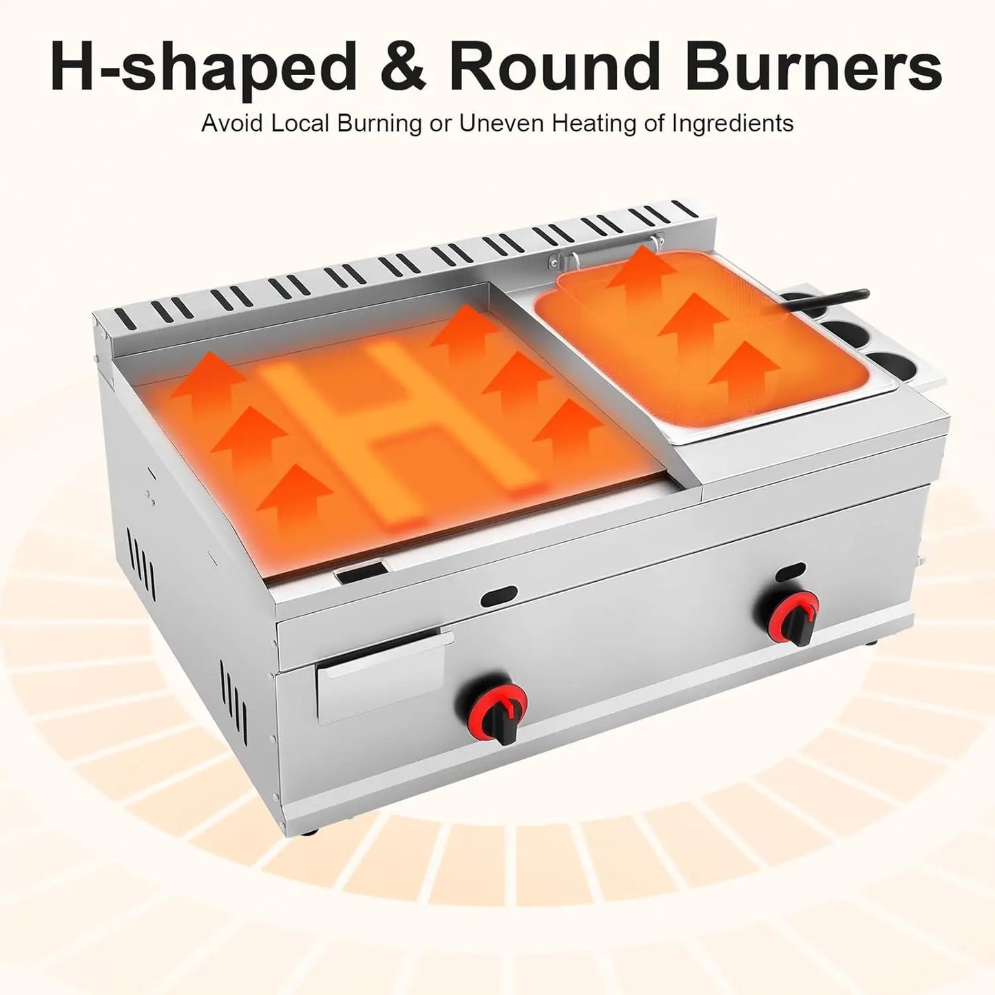 Stainless Steel Countertop Deep Fryer And Propane Griddle Combo