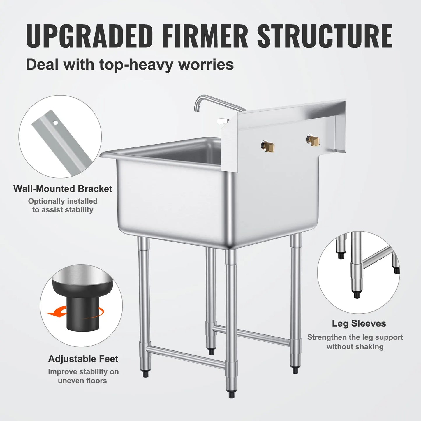 SucceBuy Stainless Steel Kitchen Prep & Utility Sink 1 Compartment Restaurant Commercial Steel Sink w/Faucet for Restaurant Home by S And B Enterprise