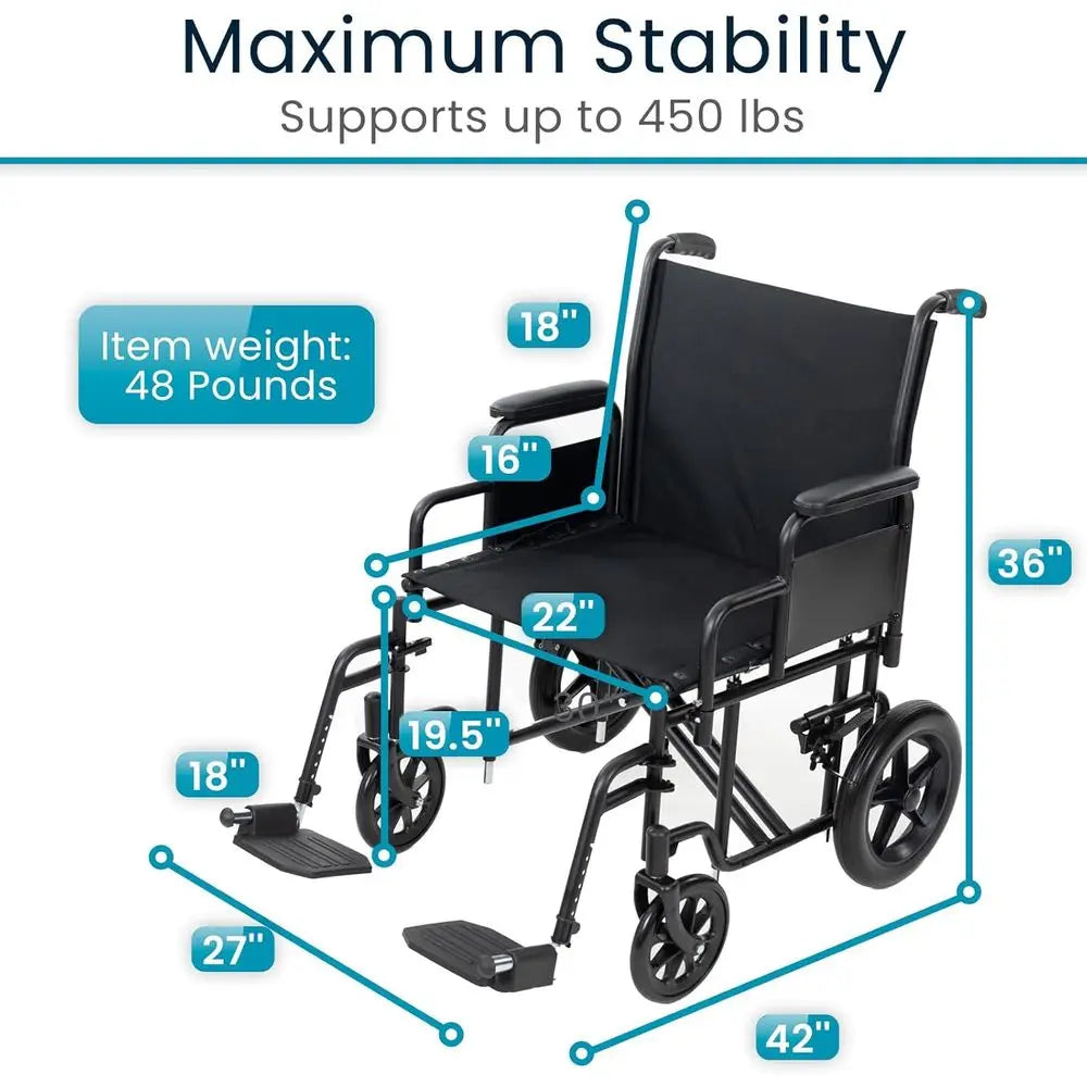 Bariatric Transport Wheelchair for Adults - Supports 450lbs - Foldable, Heavy Duty Travel Wheel Chair - Portable, Transfer Aid w by S And B Enterprise