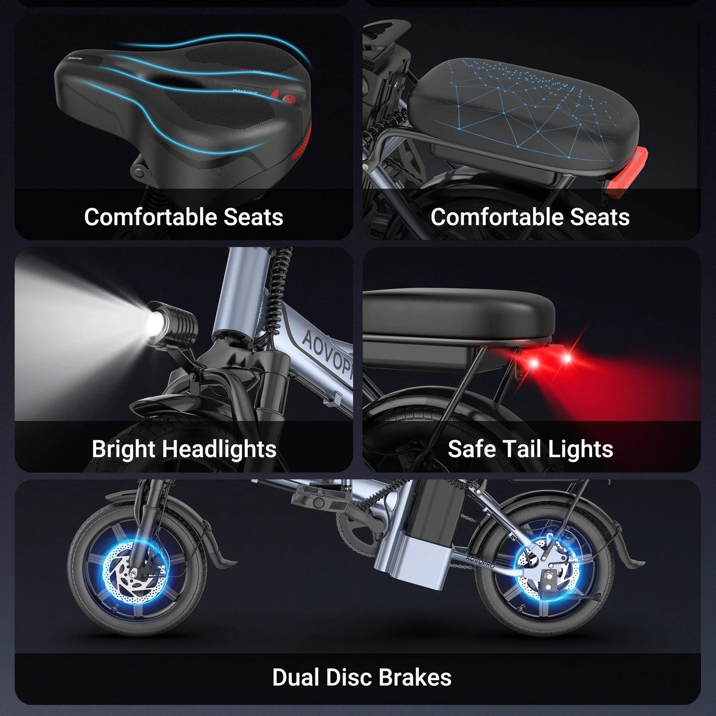 AOVOPRO EB60 Foldable Electric Bike Two Seats 500W 48V