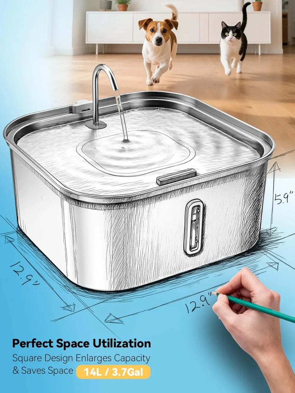 Stainless Steel Dog Water Fountain With Visible Window by S And B Enterprise