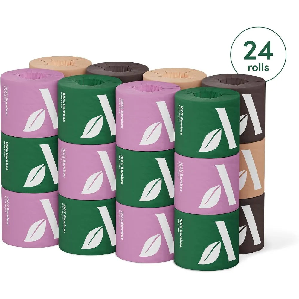 Bamboo 3-ply toilet paper, 24 rolls, assorted colors, FSC-certified, plastic-free, S And B Enterprise