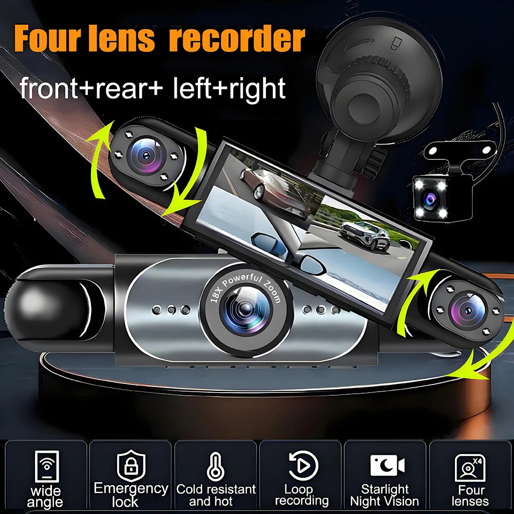 4 Channel Dash Cam 360° 1080P Car Video Recorder Black Box with Night Vision Parking Monitor G-Sensor Loop Recording Auto Parts by S And B Enterprise