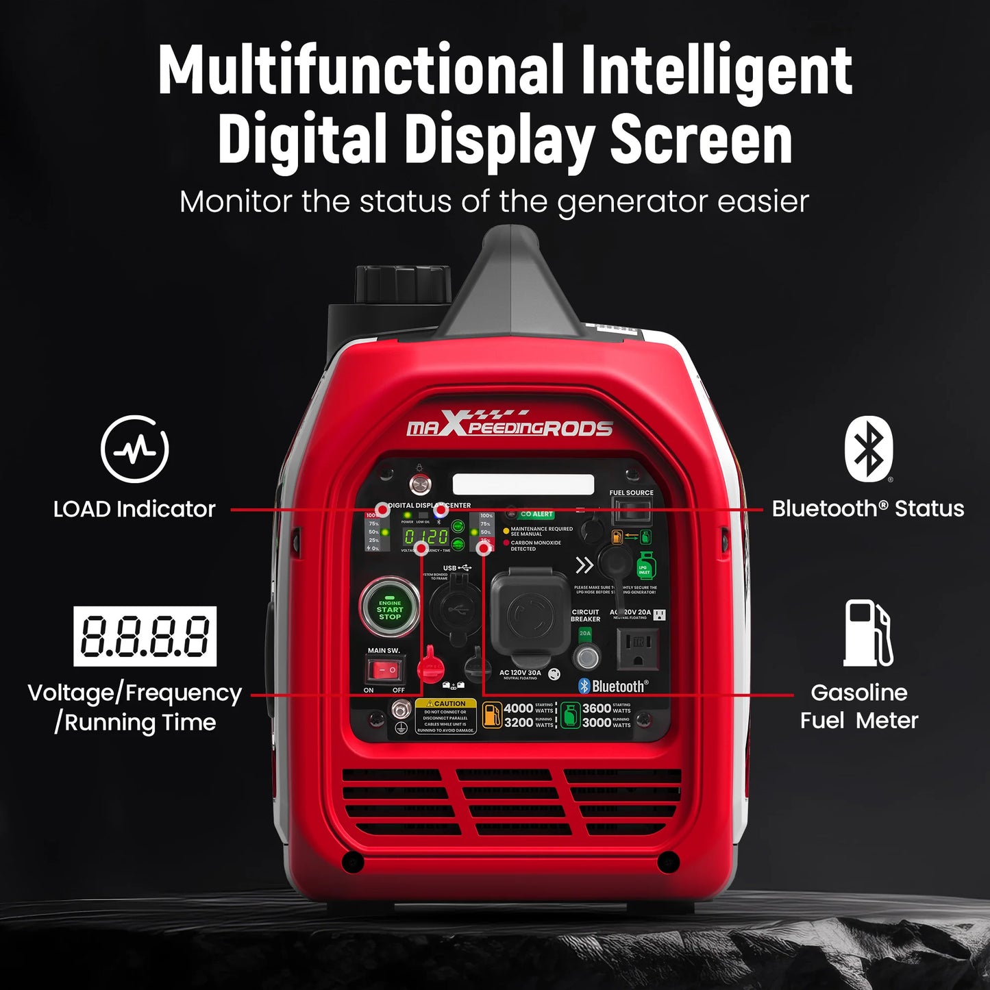 Maxpeedingrods 4KW Portable Dual Fuel Generator Inverter LPG Gas Bluetooth