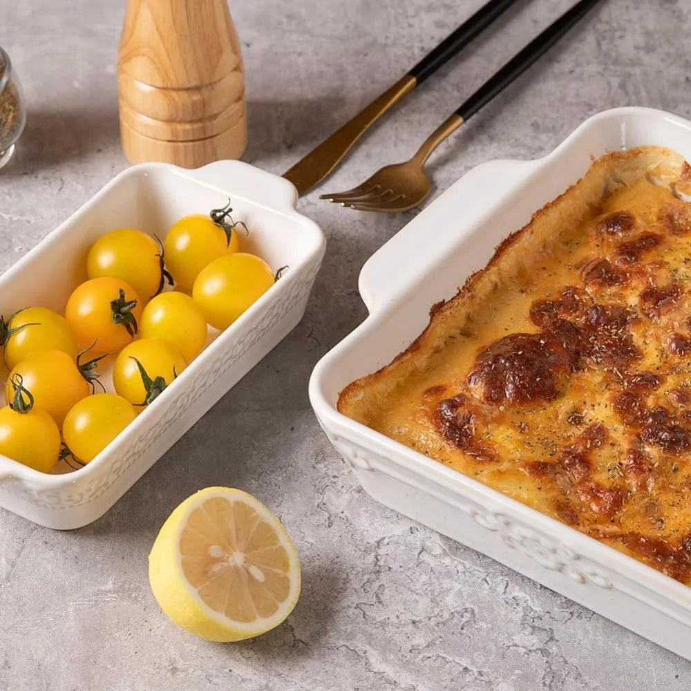 Ceramic Bakeware Set of 4, Rectangular Baking Dish with Handles, Oven Casserole Dishes for Lasagna, Gratin, Roasting, Daily Use by S And B Enterprise