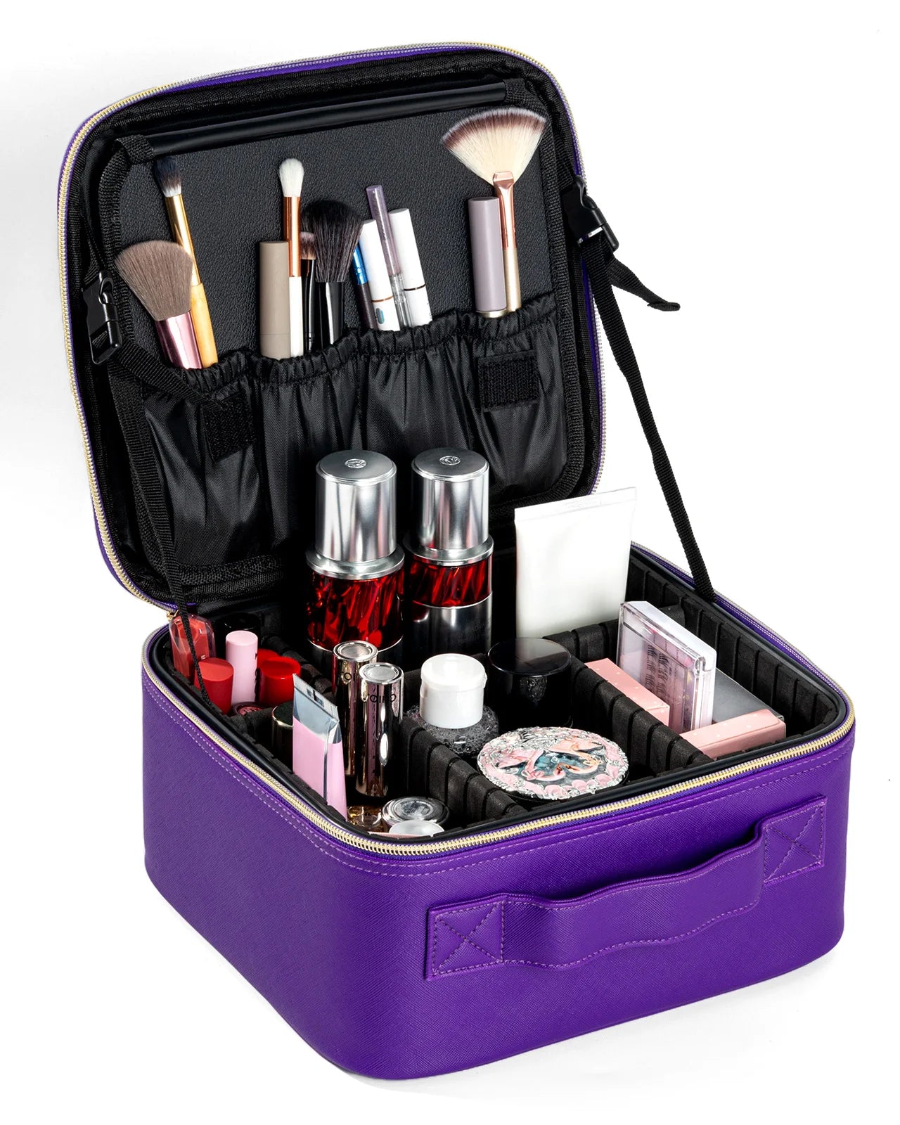 Makeup Bag With Mirror lamp,Travel Waterproof Necessary Beauty Brush Embroidery Tool Storage Cosmetic Case Portable Makeup Box by S And B Enterprise