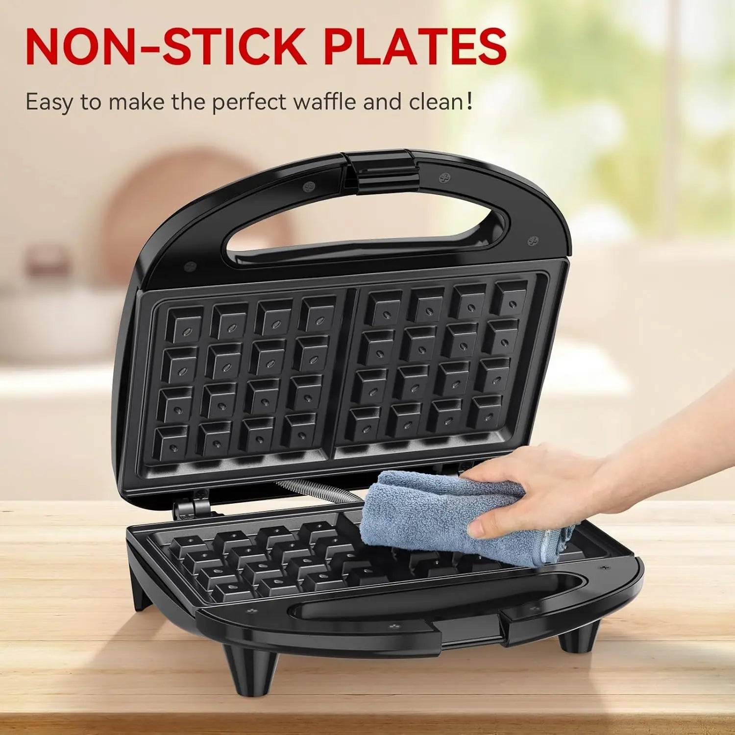 Waffle Maker, 2 Slice Non-Stick Waffle Iron, Belgian Waffle Machine with Indicator Lights, PFOA Free, Perfect for Breakfast and Snacks, 750W by S And B Enterprise