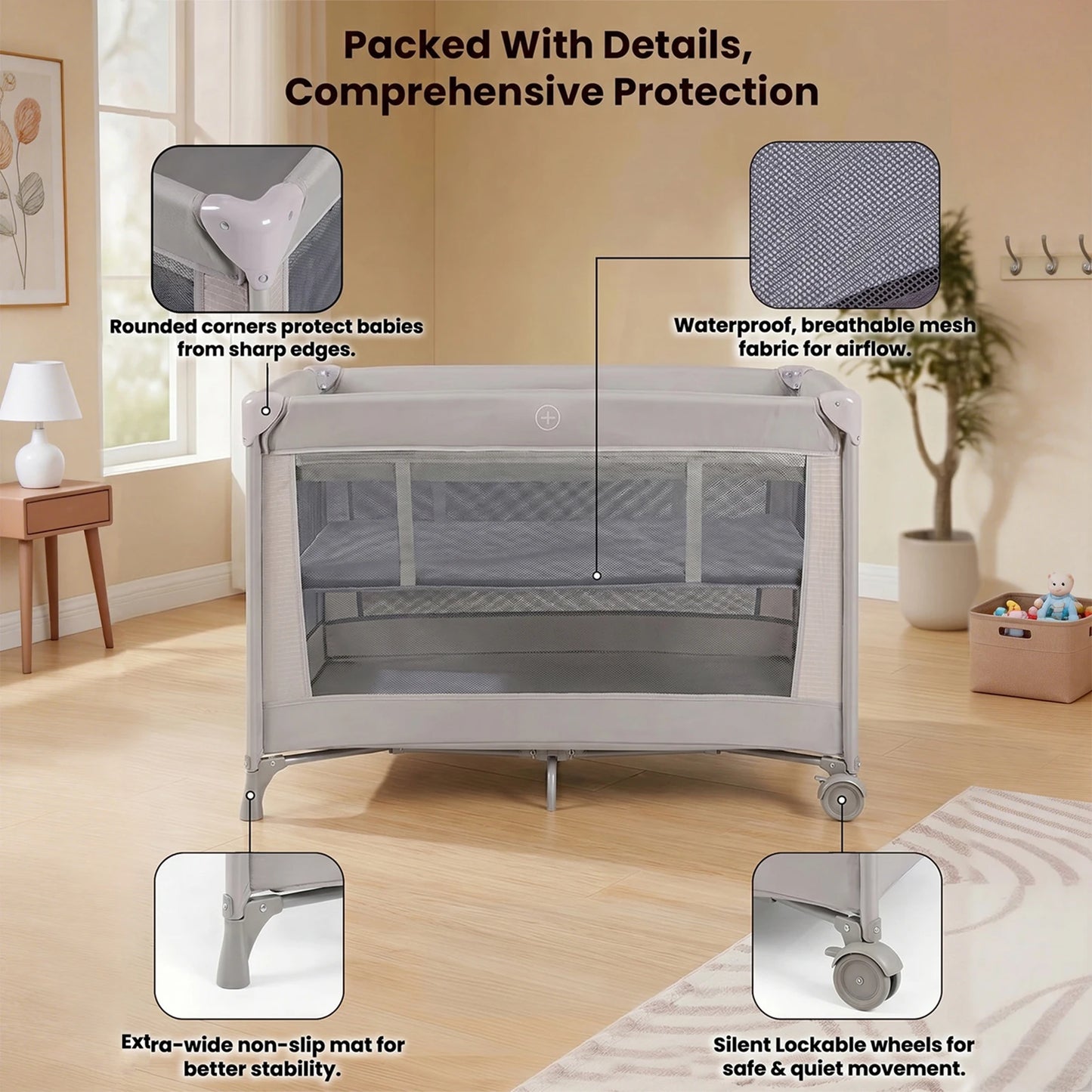 Foldable Travel Cot Set with Soft Mattress, Wheels & Travel Bag, Fast & Compact Folding for Newborn Toddler Indoor Outdoor Use by S And B Enterprise