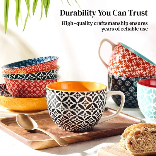 XMSJ Mosaian Soup Mugs Ceramic Set Of 4 With Handles