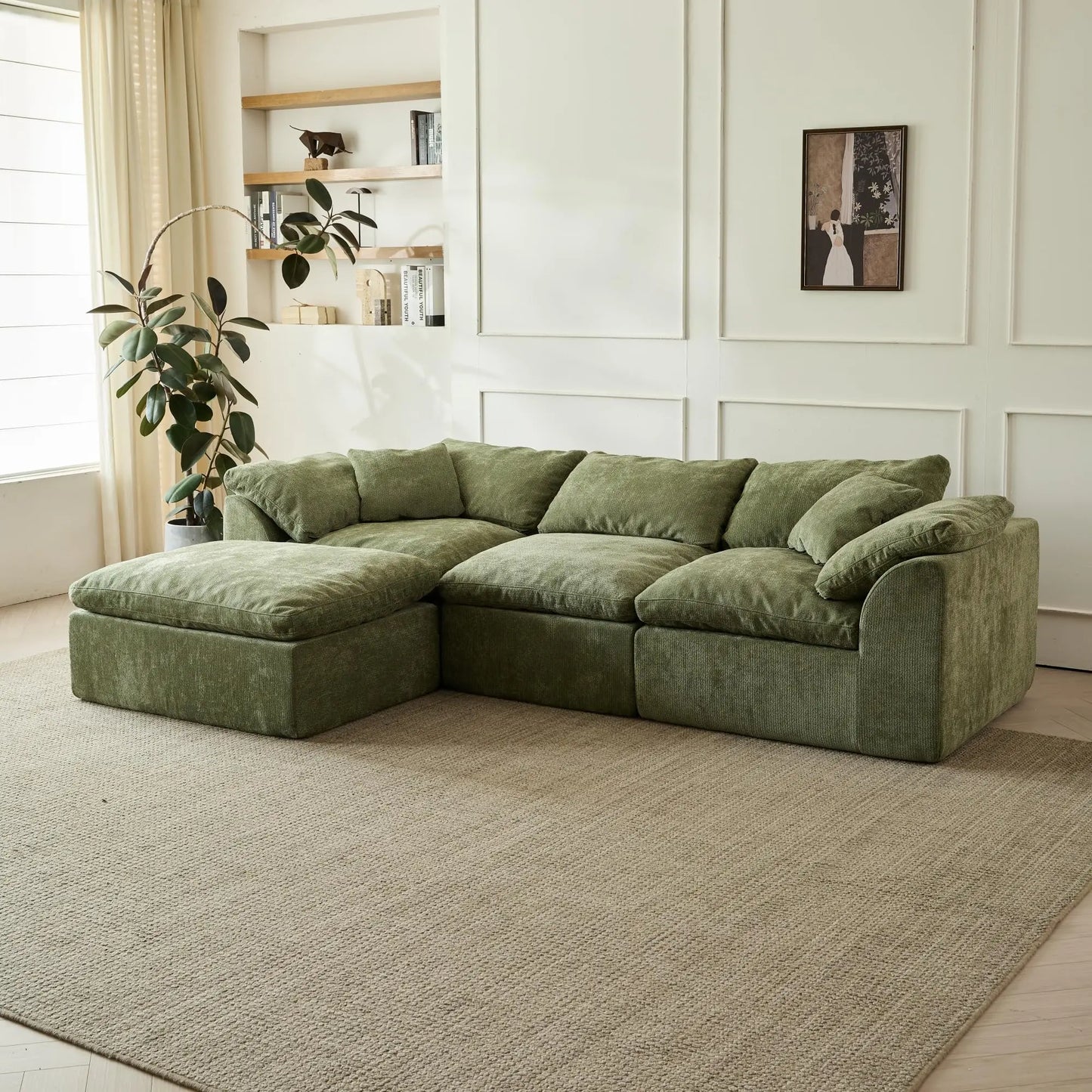 Yeflixvrau Modern Cloud L-Shaped Sofa Sectional With Ottoman