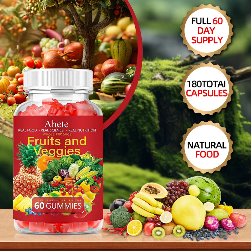 AHETE Fruits & Veggies Gummies - 15 Fruits & 14 Greens, 1200mg Total Produce Blend Per Serving, With Multiple Vitamins, Daily Fr by S And B Enterprise