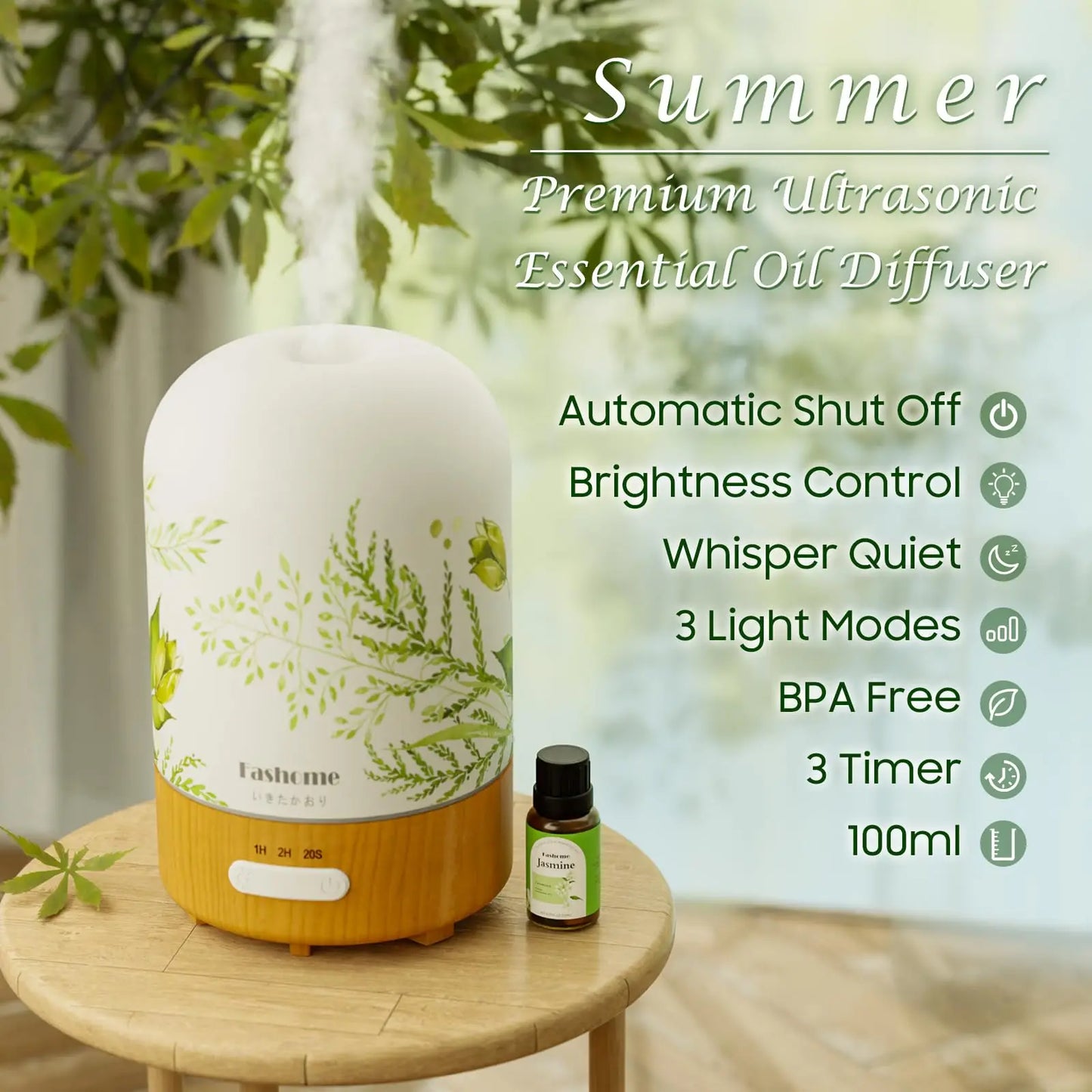 Essential Oil Diffuser Ultrasonic Aromatherapy Humidifier Auto Shut Off Jasmine by S And B Enterprise