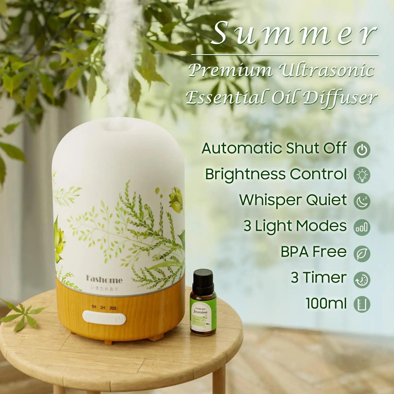 Essential Oil Diffuser Ultrasonic Aromatherapy Humidifier Auto Shut Off Jasmine by S And B Enterprise