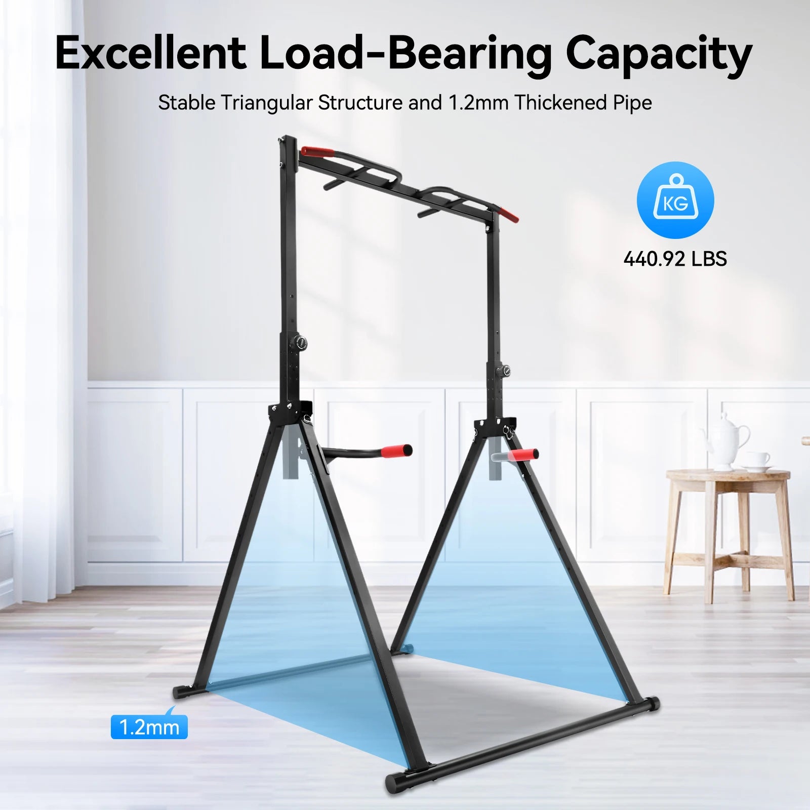 S And B Enterprise black adjustable pull-up bar system with parallel bars for home gym