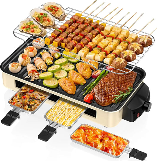 Smokeless Indoor Electric Grill With Removable Plates And Adjustable Temperature