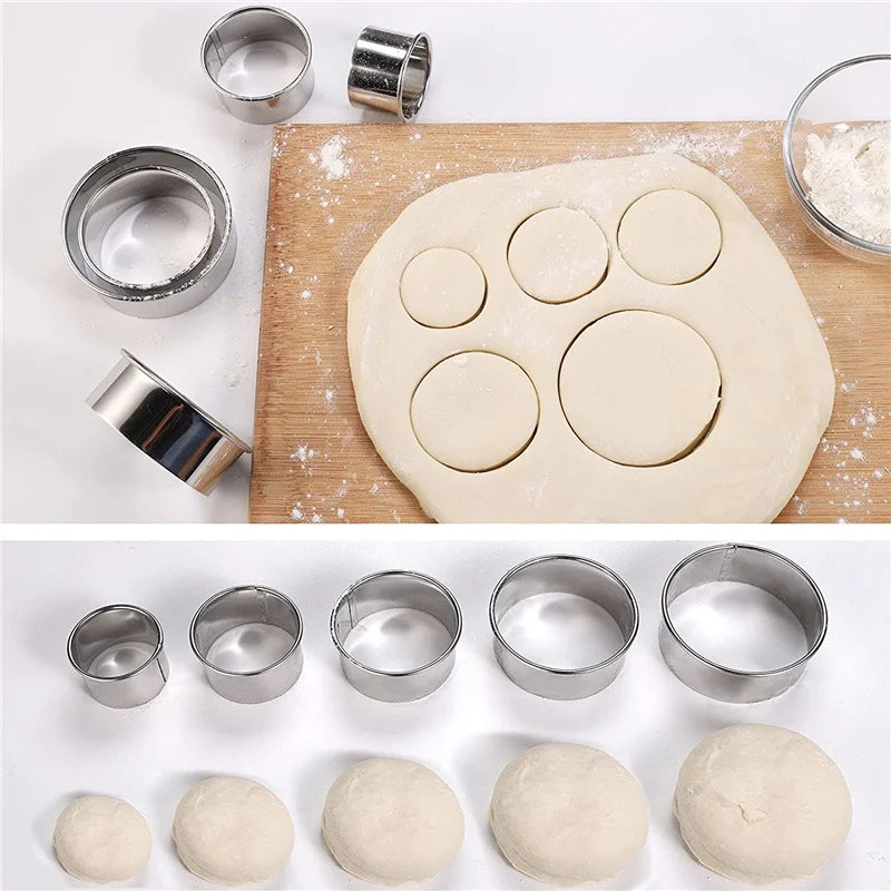 5PCS Round Stainless Steel Biscuit Mold Dumpling Skin Cutting Mold DIY Biscuit Pastry Cake Baking Tools Kitchen Baking Gadget by S And B Enterprise
