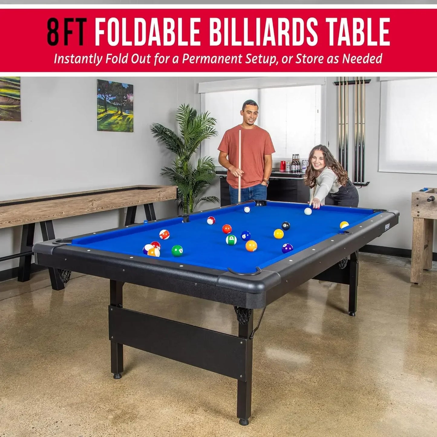 Portable Pool Table With Balls, Cues, Chalk And Brush