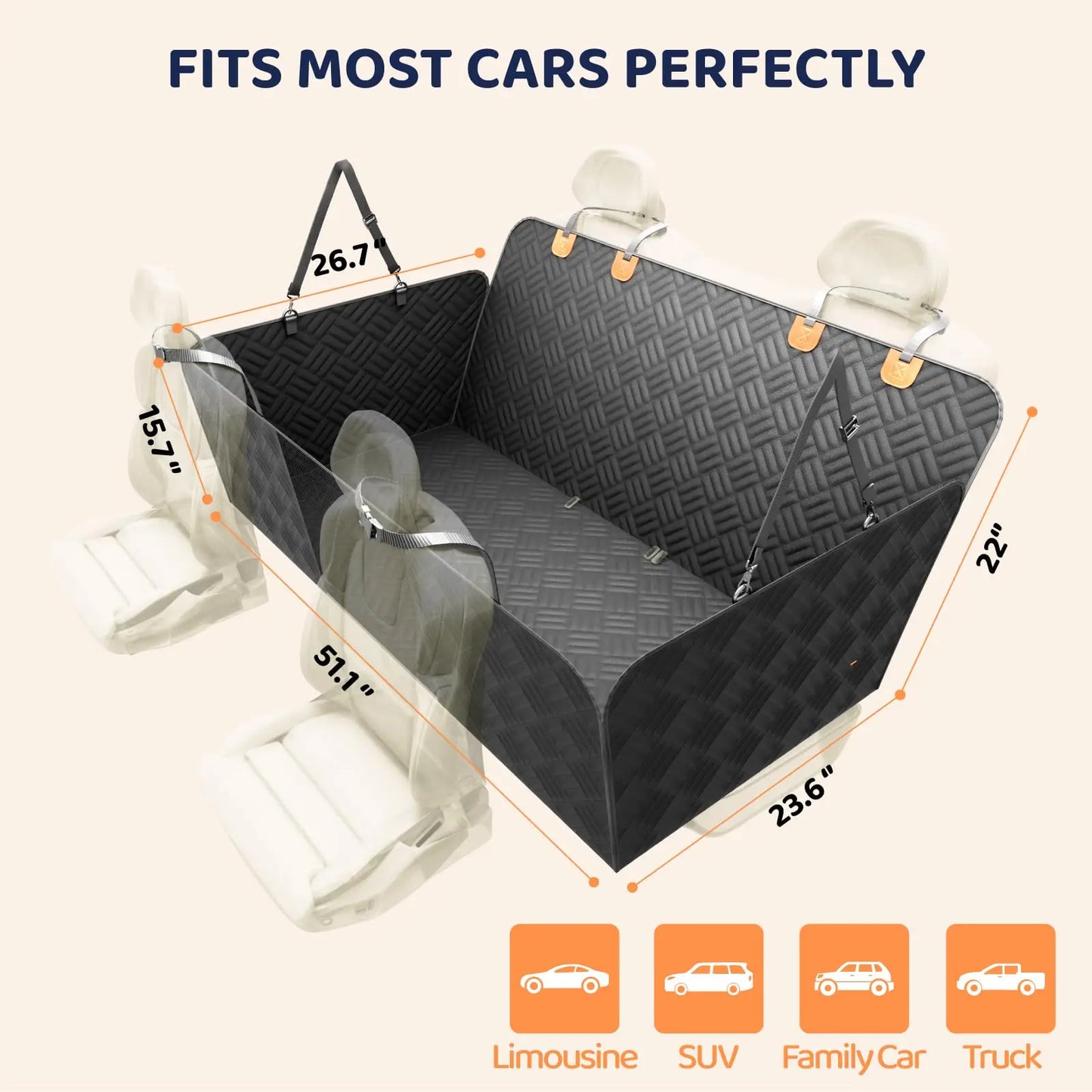 NONECN Car Rear Seat Dog Hammock Extender Heavy Duty Washable
