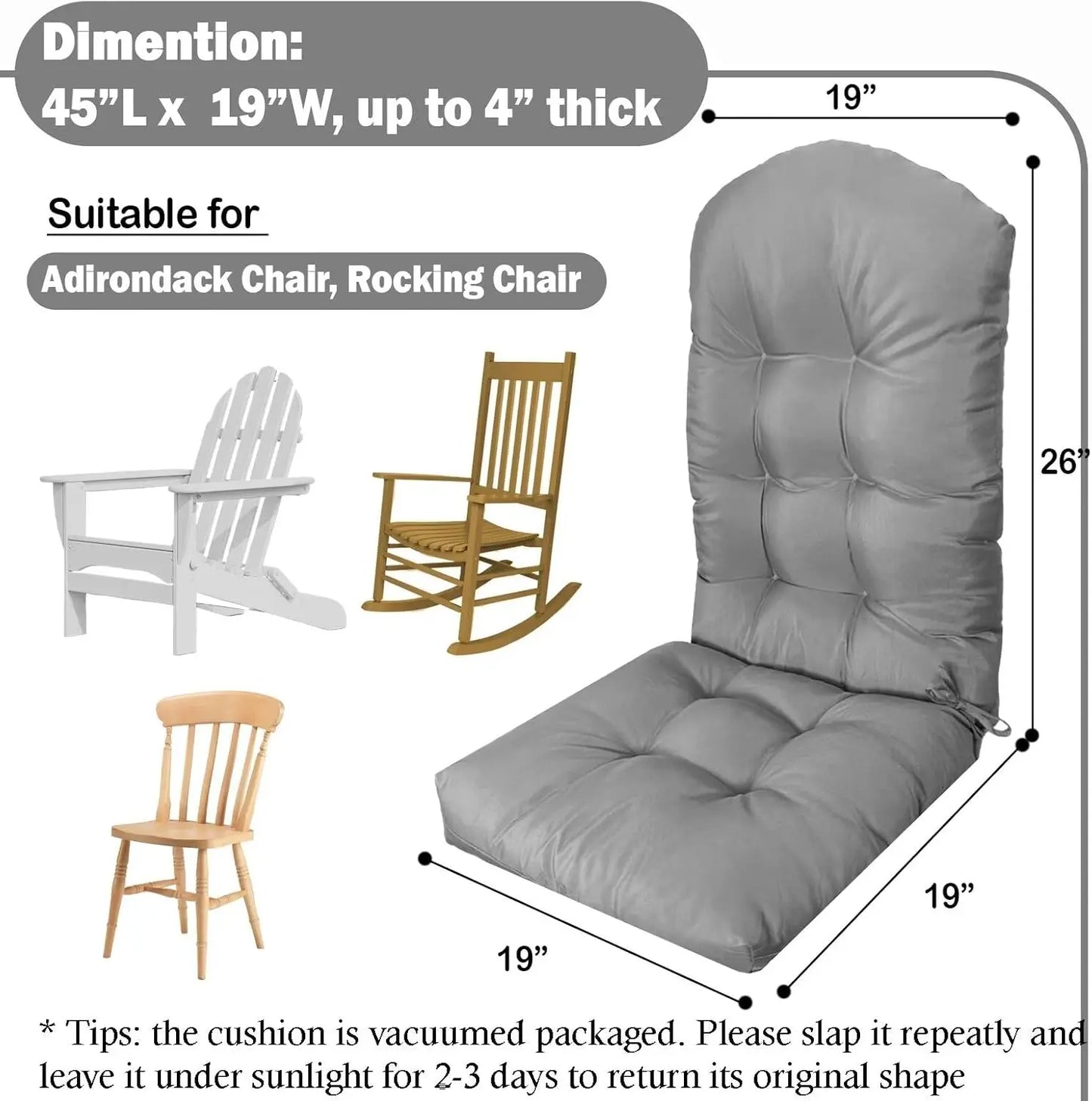 Water-Resistant Outdoor Cushion For Adirondack Chairs With PP Cotton
