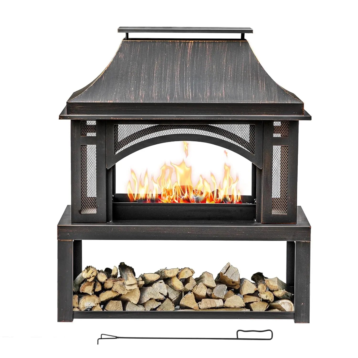 Wood Burning Outdoor Fireplace With Chimney And Spark Screen by S And B Enterprise