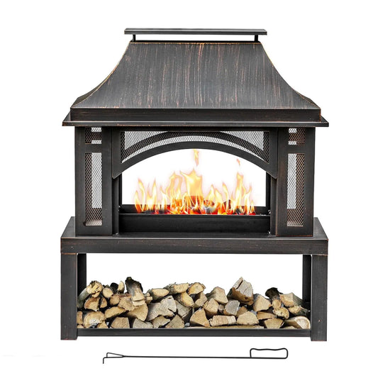 Wood Burning Outdoor Fireplace With Chimney And Spark Screen by S And B Enterprise