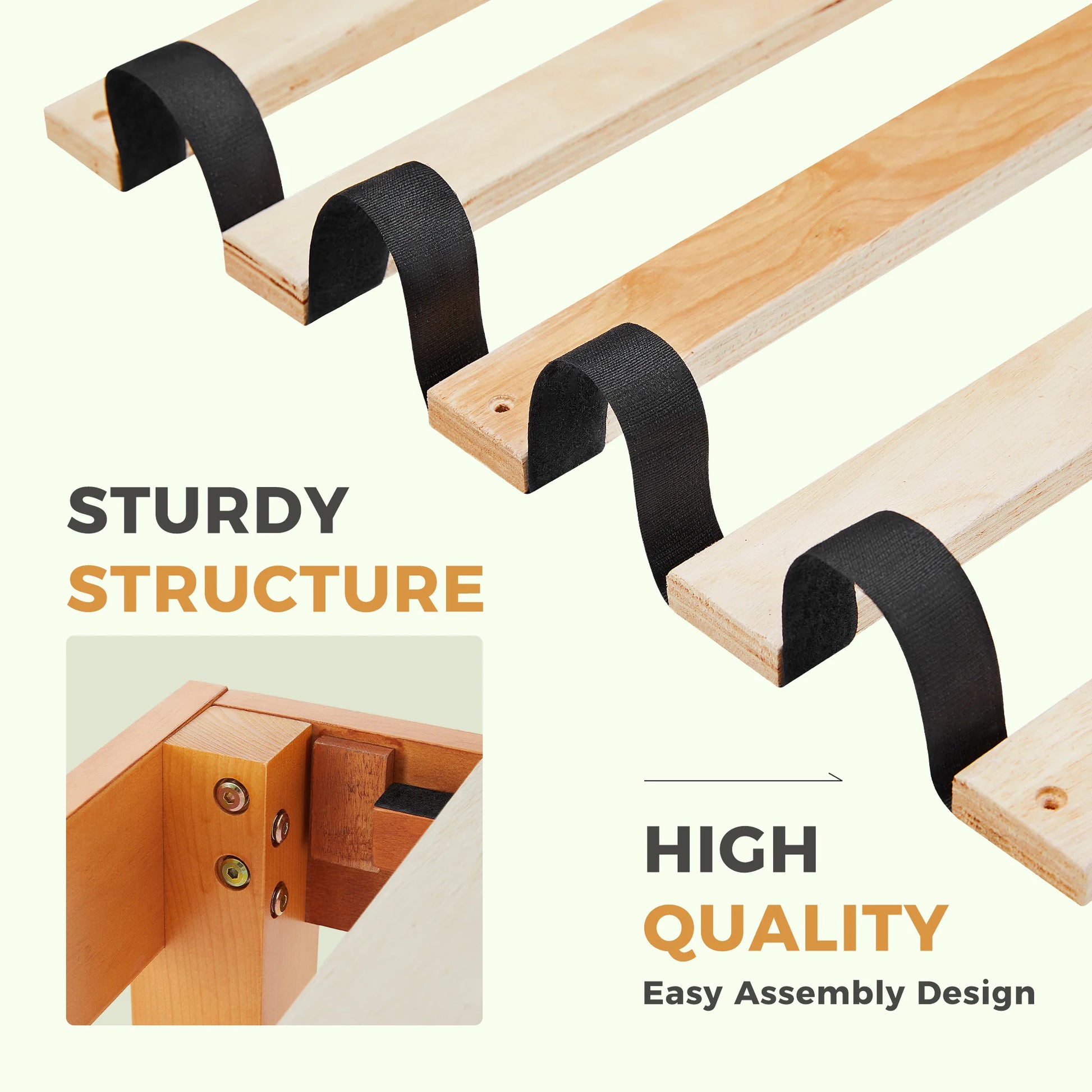 JHK Solid Wood Bed Frame With Slat Support Easy Assembly by S And B Enterprise