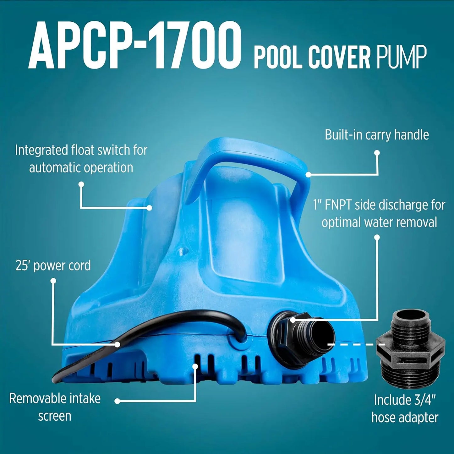 Automatic Submersible Pool Cover Pump 1745 GPH One Third HP