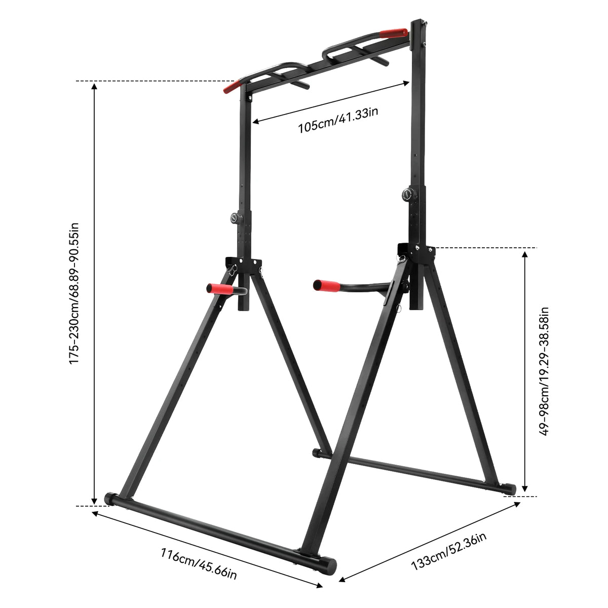 Adjustable Pull-Up Bar by S And B Enterprise; foldable black steel multi‑function gym station with red grip handles