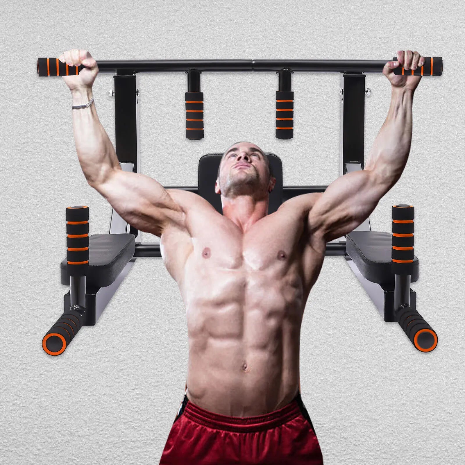 Pull Up Bar, Raise Dip Station Vertical Knee Exercise Equipment, Home Wall-Mount Dip Stand, 200kg Capacity Multi-functional by S And B Enterprise