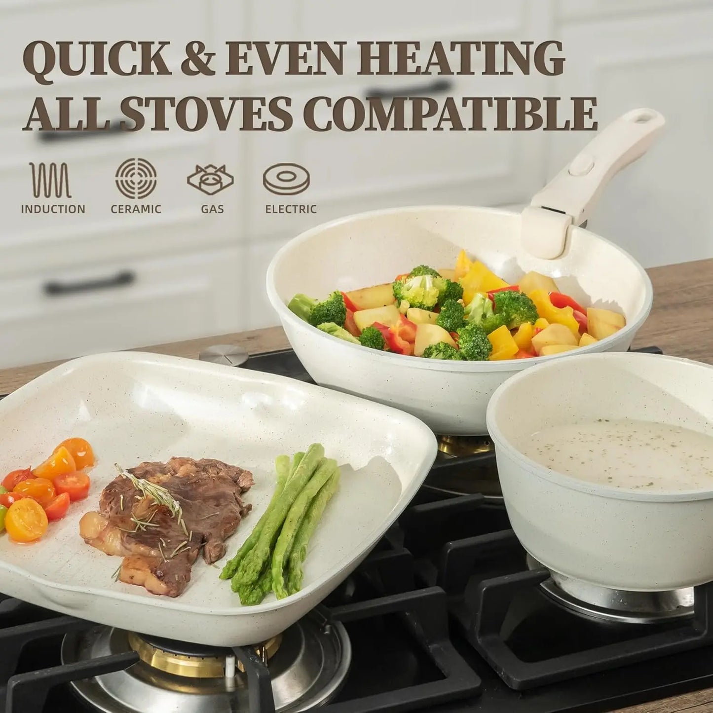 Ceramic 23-Piece Detachable-Handle Cookware Set Nonstick Induction Safe by S And B Enterprise