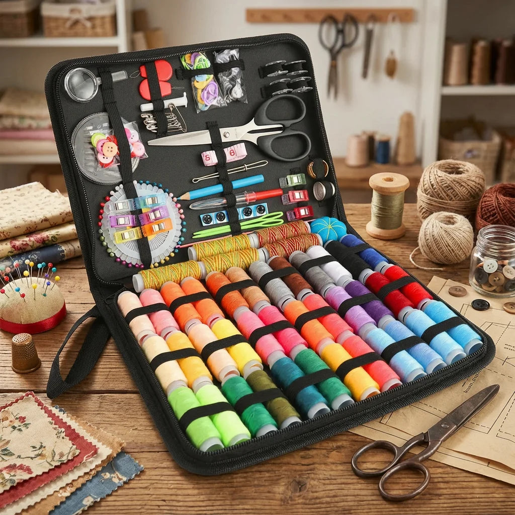 Portable Home Sewing Kit Complete Set With Threads Needles Scissors by S And B Enterprise
