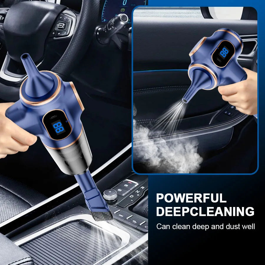 ABS wireless car vacuum cleaner, blue handheld with digital display for deep cleaning
