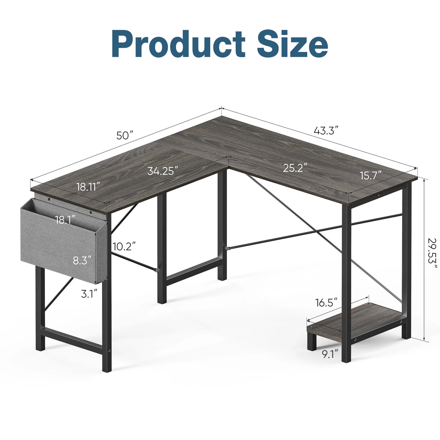JHK Gaming Corner L Shaped Desk With Wooden CPU Storage