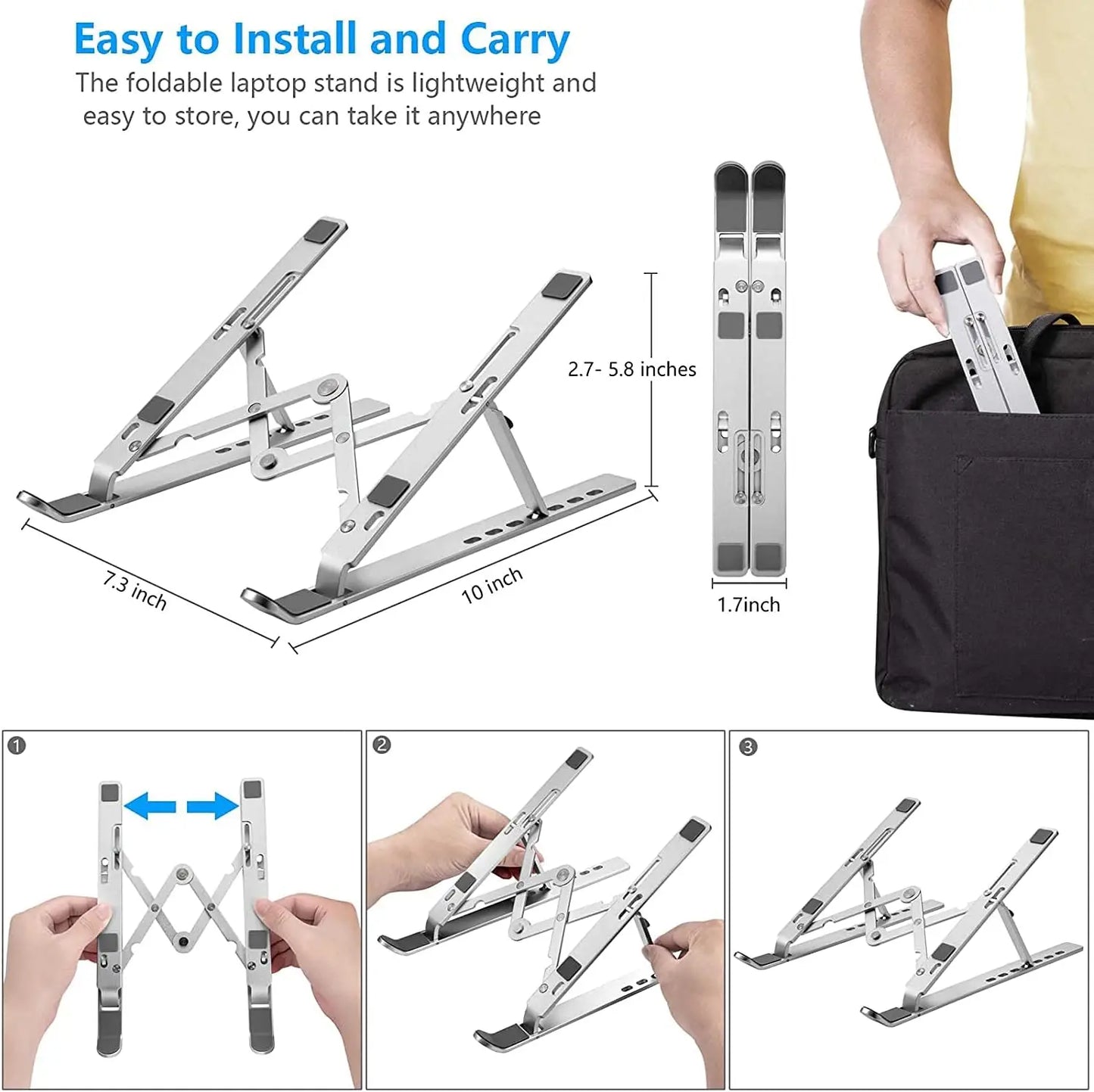 Ergonomic Aluminum Alloy Foldable Laptop Stand, 7 Adjustable Angles, Sand-Blasted Anti-Slip Stable Computer Holder by S And B Enterprise