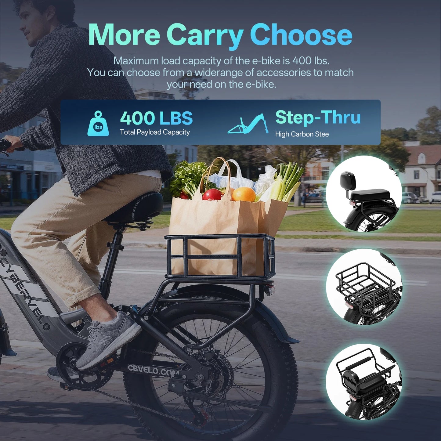 CYBERVELO EK12 Step-Thru Electric Bike 48V 20Ah Battery
