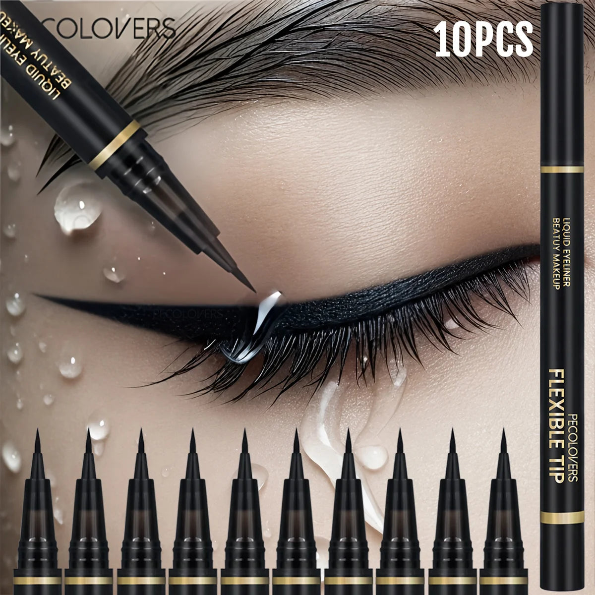 10-piece high-pigment black liquid eyeliner kit with precision slim-tip pens