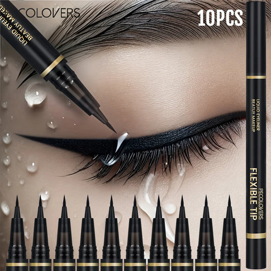 10-piece high-pigment black liquid eyeliner kit with precision slim-tip pens