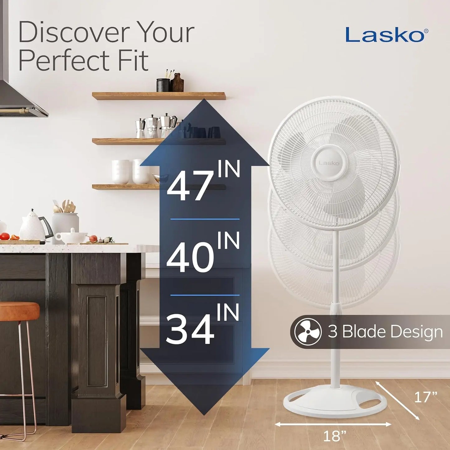 Oscillating Stand Fan With Adjustable Height And 3 Speeds