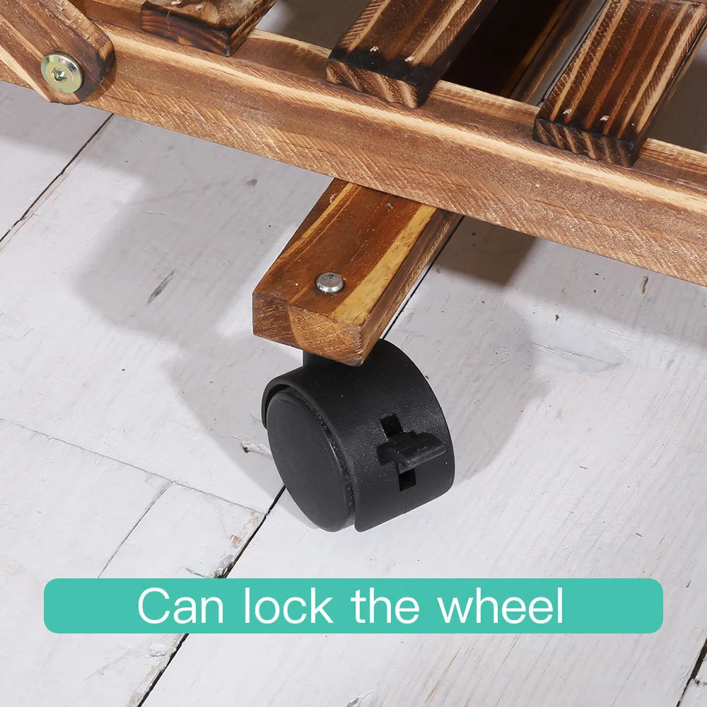 Multi-Layer Wood Plant Stand Rack Outdoor Indoor Rolling Flower Pot Holder with Wheels by S And B Enterprise
