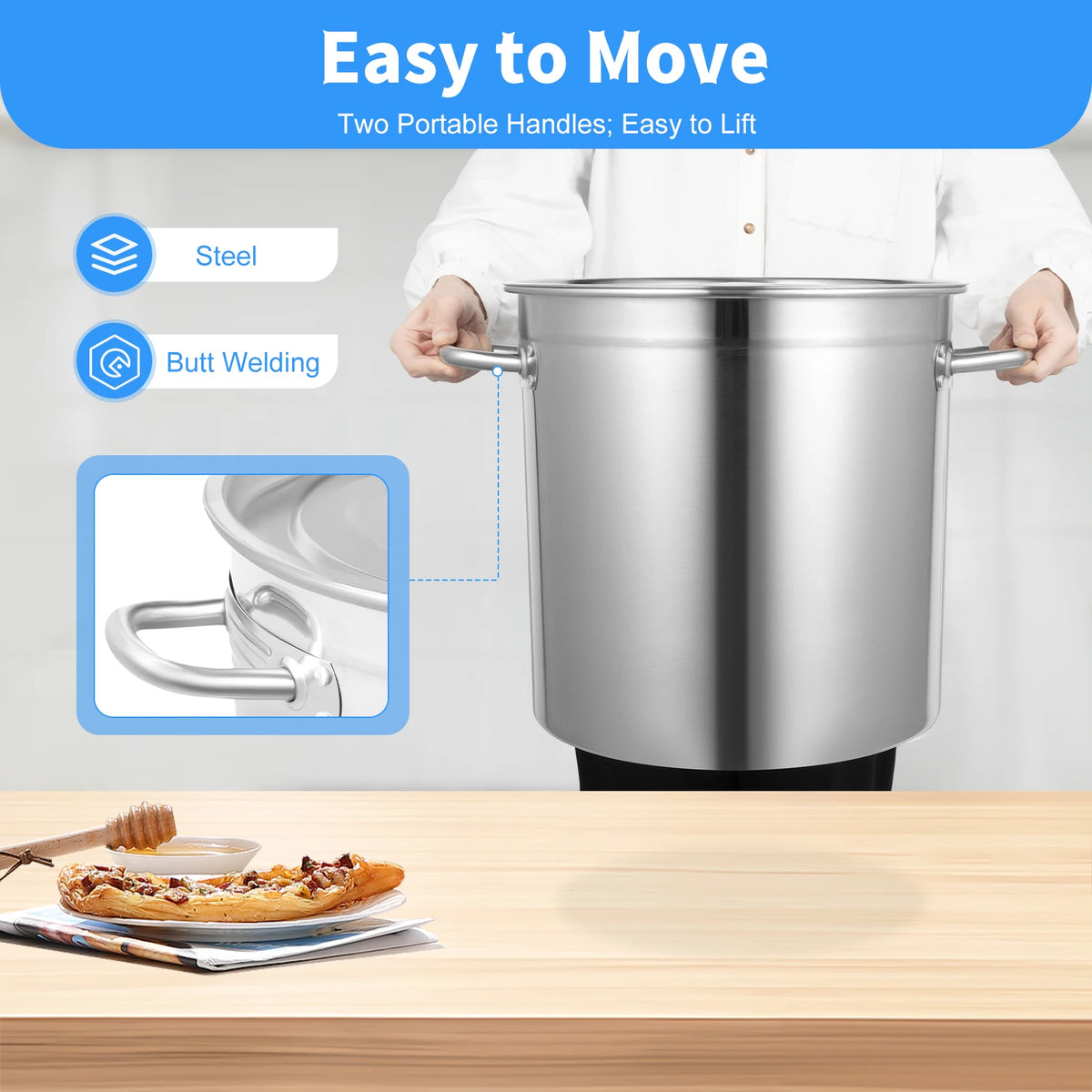 Stock pot 35/50/70L in stainless steel with lid and dual handles by S And B Enterprise