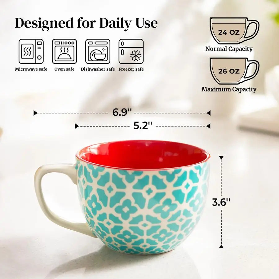 XMSJ Mosaian Soup Mugs Ceramic Set Of 4 With Handles
