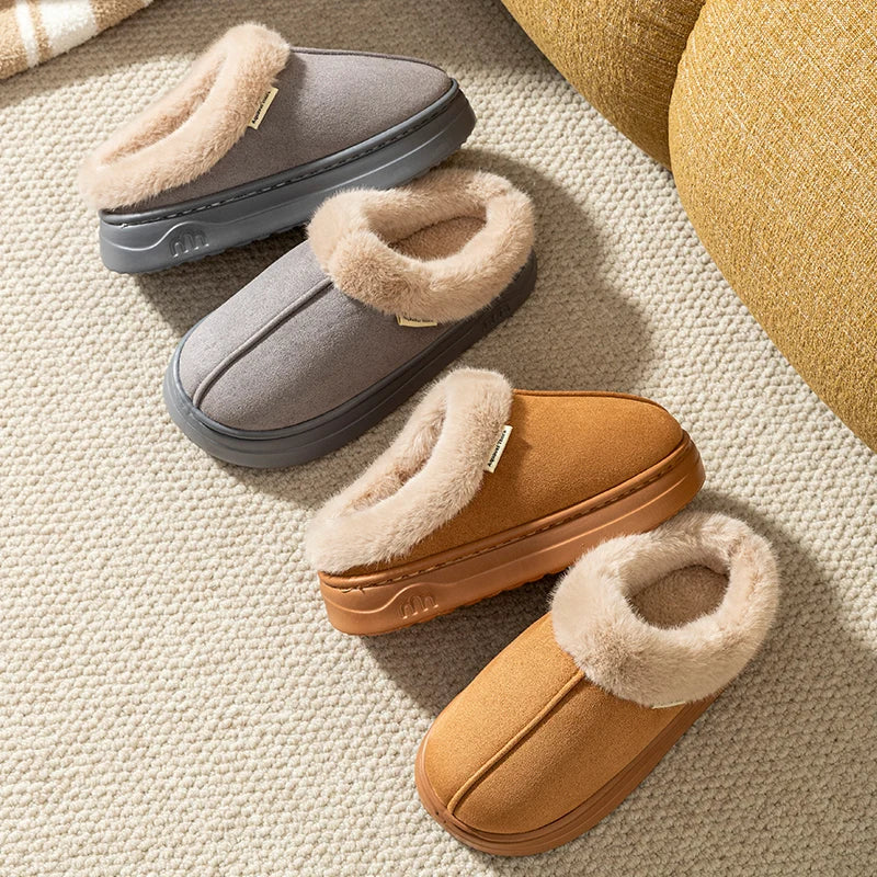 Winter Mens Fur Lined Slippers Non Slip Indoor Outdoor Shoes